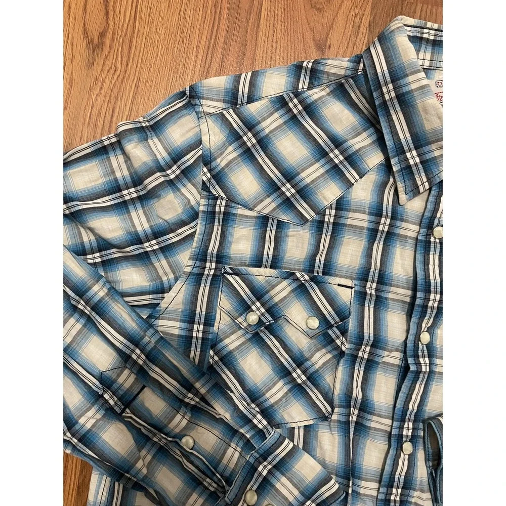 True Religion Ricky Western Shirt Mens XL Pearl Snap Plaid